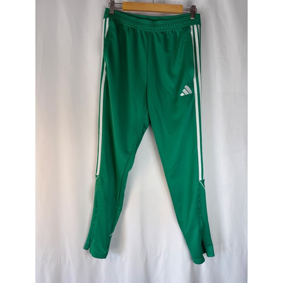Adidas Green Track Pants Mens Medium Soccer Training Joggers White Stripe - Picture 1 of 12